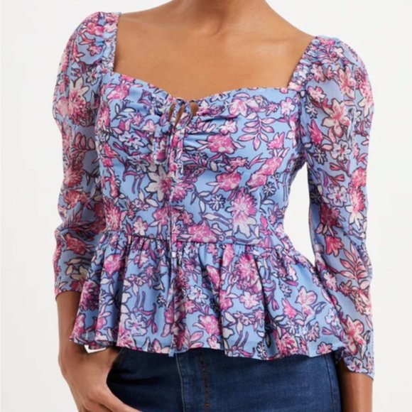 NWT FRENCH CONNECTION Women’s Hallie Peplum Smocked Back Halter Top Size Large - Picture 1 of 16